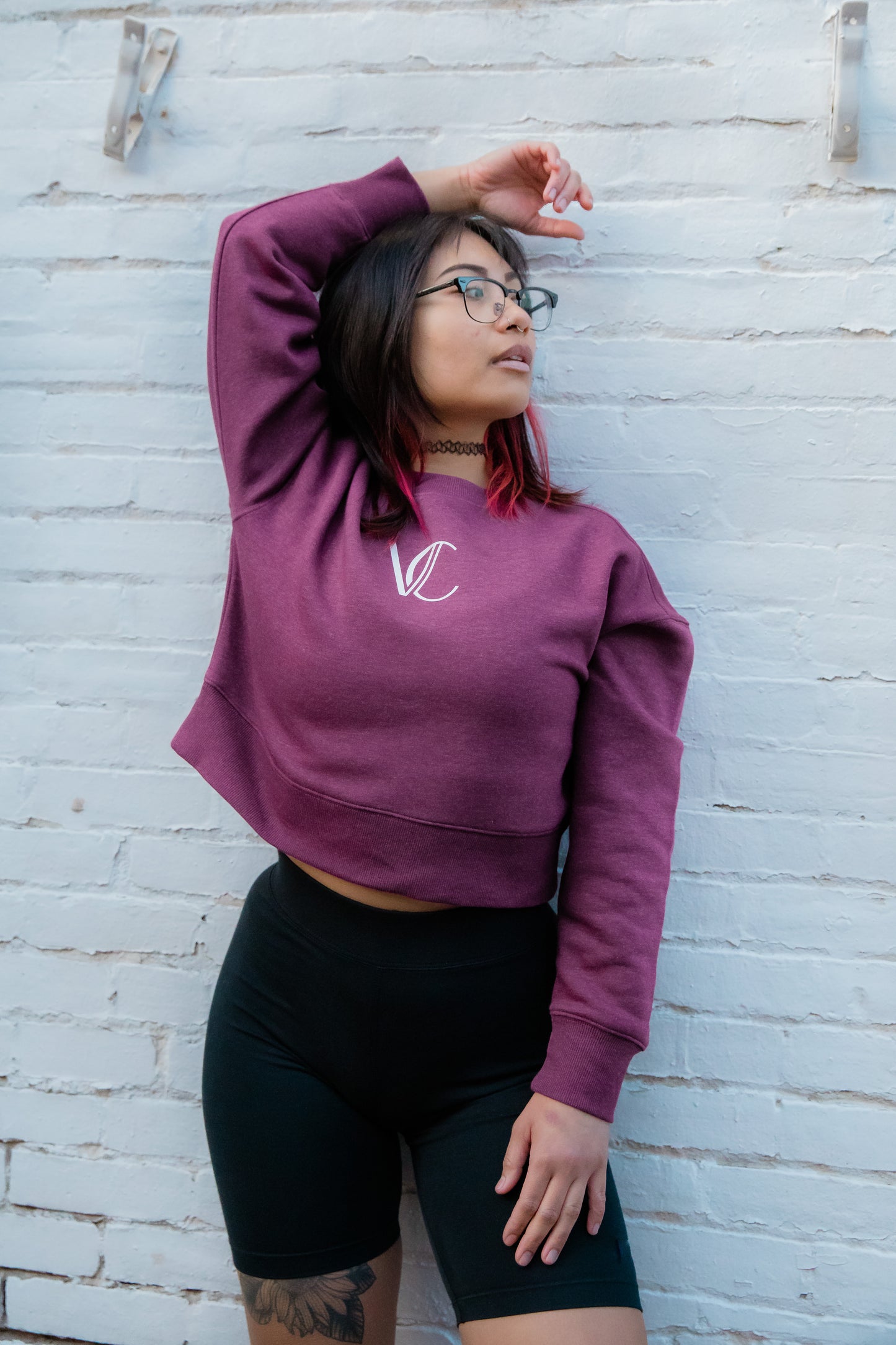 Flawless Cropped Crewneck Sweater - Heathered Loganberry