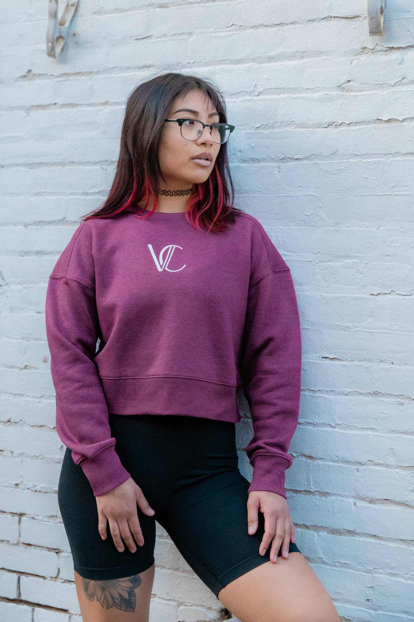 Flawless Cropped Crewneck Sweater - Heathered Loganberry